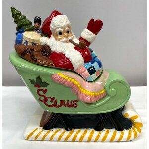 Santa Claus Ceramic Sleigh Figurine With Toy Sack, Cookie Jar